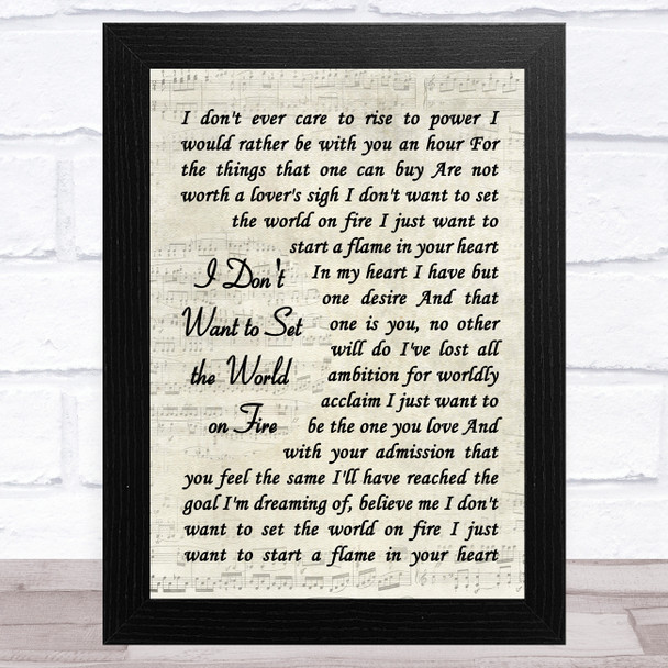 The Ink Spots I Don't Want to Set the World on Fire Vintage Script Song Lyric Art Print