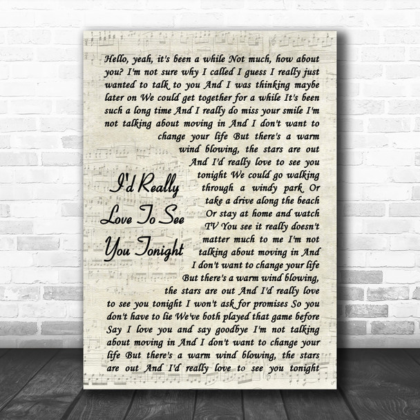 England Dan & John Ford Coley I'd Really Love To See You Tonight Vintage Script Song Lyric Art Print