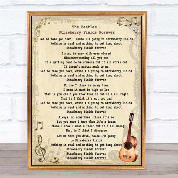 The Beatles Strawberry Fields Forever Song Lyric Vintage Music Wall Art Print