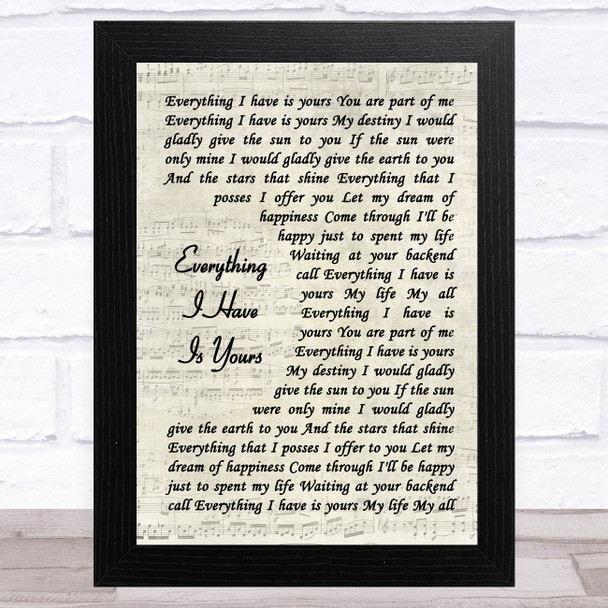 Billie Holiday Everything I Have Is Yours Vintage Script Song Lyric Art Print