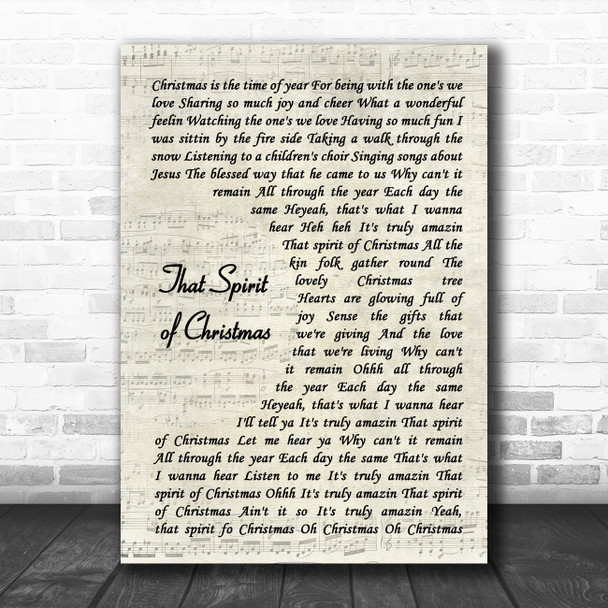 Ray Charles That Spirit of Christmas Vintage Script Song Lyric Art Print