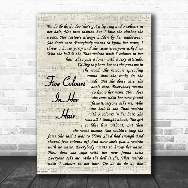 McFly Five Colours In Her Hair Vintage Script Song Lyric Art Print