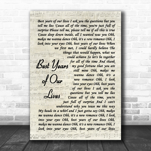 Modern Romance Best Years of Our Lives Vintage Script Song Lyric Art Print