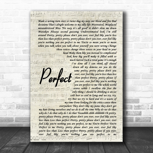 Pink Perfect (Clean Edition) Vintage Script Song Lyric Art Print