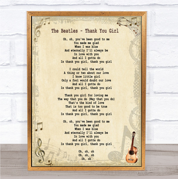 The Beatles Thank You Girl Song Lyric Music Wall Art Print