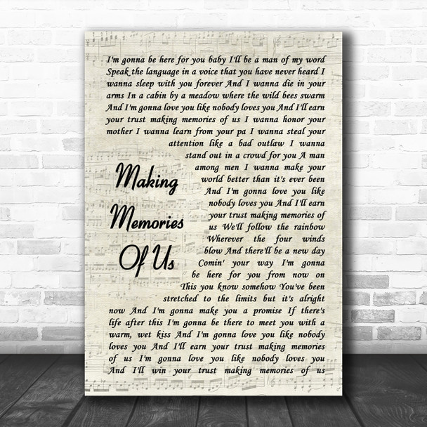 Keith Urban Making Memories Of Us Vintage Script Song Lyric Art Print