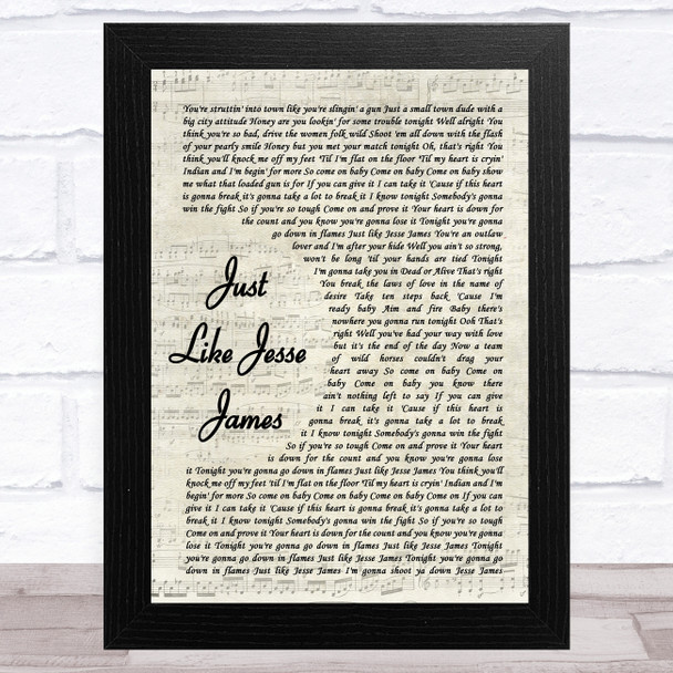 Cher Just Like Jesse James Vintage Script Song Lyric Art Print