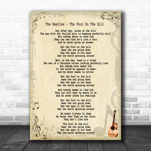 The Beatles The Fool On The Hill Song Lyric Music Wall Art Print