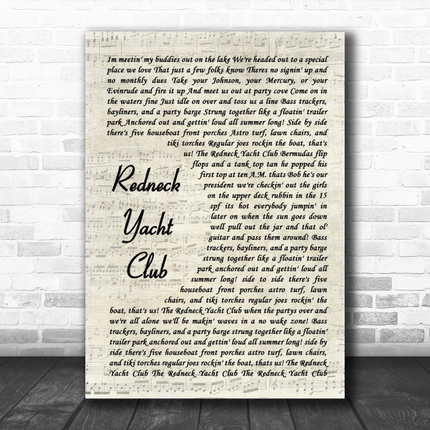 Craig Morgan Redneck Yacht Club Vintage Script Song Lyric Art Print