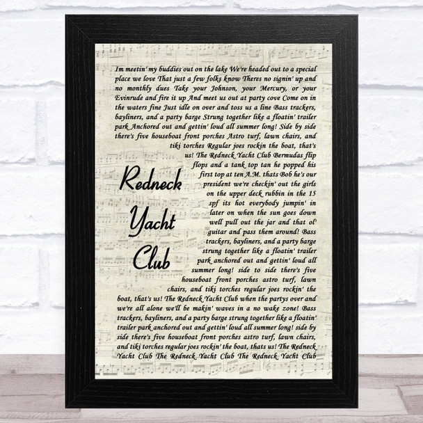 Craig Morgan Redneck Yacht Club Vintage Script Song Lyric Art Print