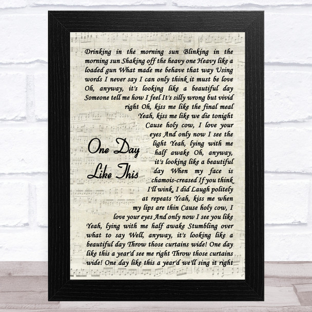 Elbow One Day Like This Vintage Script Song Lyric Art Print