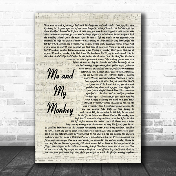 Robbie Williams Me and My Monkey Vintage Script Song Lyric Art Print