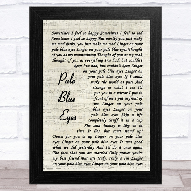 The Velvet Underground Pale Blue Eyes Vintage Script Song Lyric Art Print