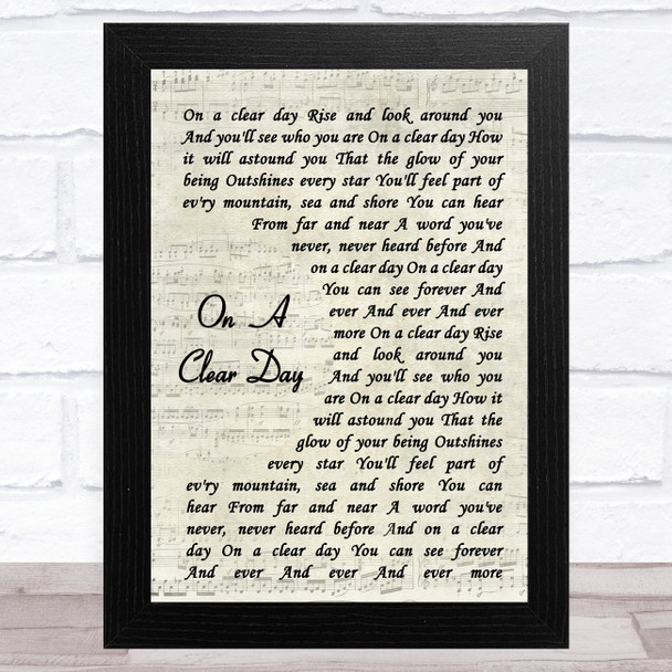 Barbra Streisand On A Clear Day Vintage Script Song Lyric Art Print