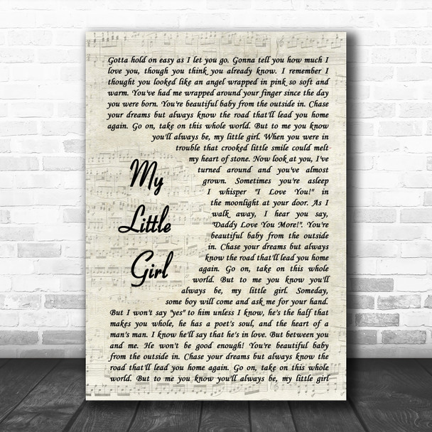 Tim McGraw My Little Girl Vintage Script Song Lyric Art Print