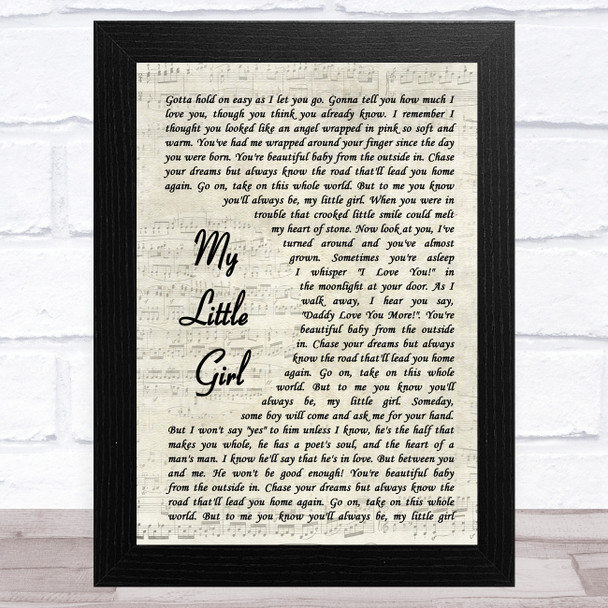 Tim McGraw My Little Girl Vintage Script Song Lyric Art Print