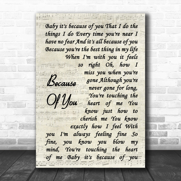 Gabrielle Because Of You Vintage Script Song Lyric Art Print