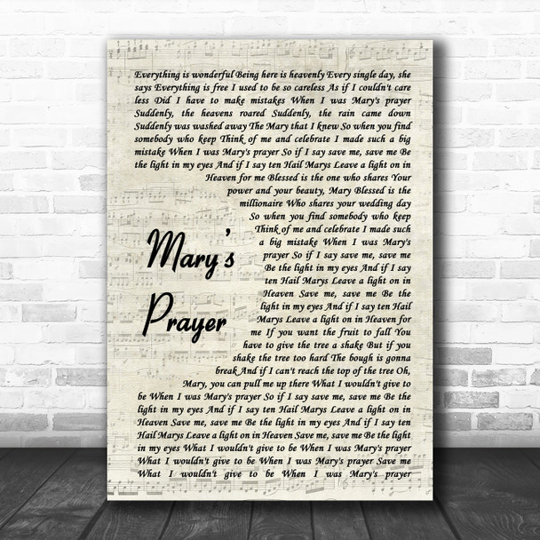 Danny Wilson Marys Prayer Vintage Script Song Lyric Art Print