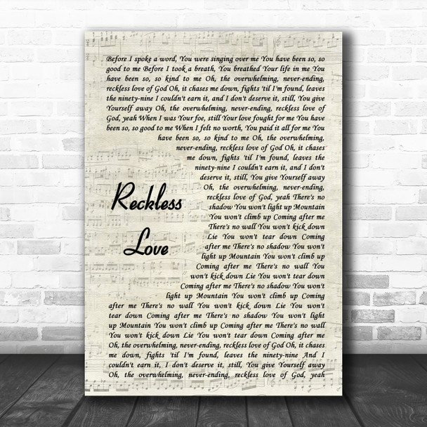 Cory Asbury Reckless Love Vintage Script Song Lyric Art Print