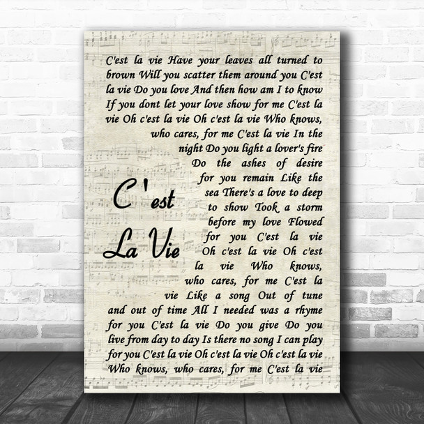Greg Lake C'est la vie Vintage Script Song Lyric Art Print Greg Lake C'est la vie Vintage Script Song Lyric Art Print