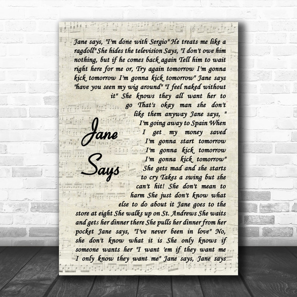 Jane's Addiction Jane Says Vintage Script Song Lyric Art Print