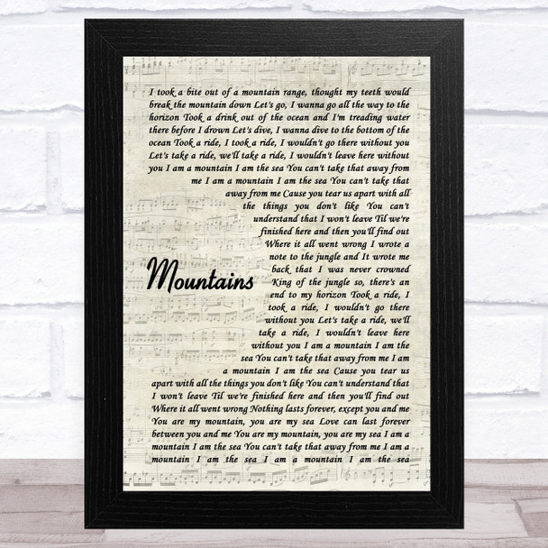 Biffy Clyro Mountains Vintage Script Song Lyric Art Print