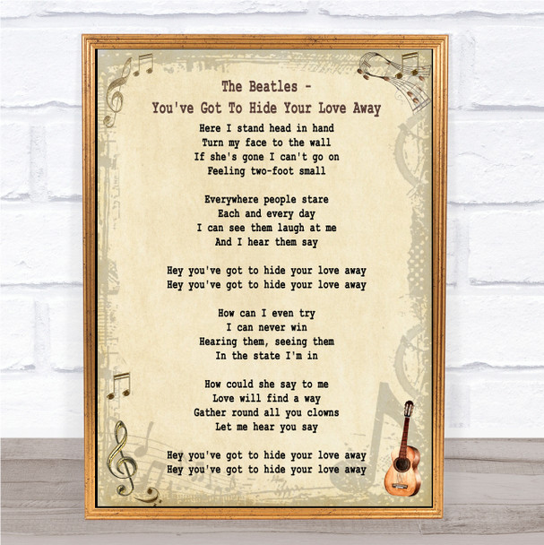 The Beatles You've Got To Hide Your Love Away Song Lyric Music Wall Art Print