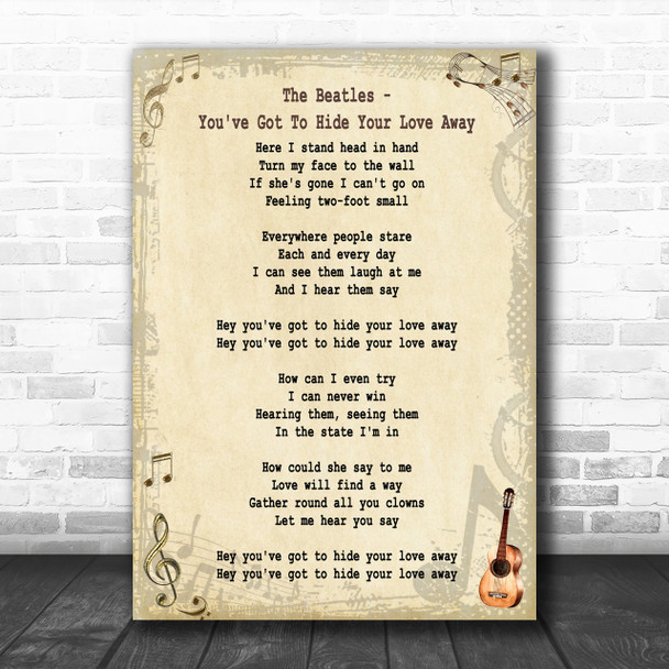 The Beatles You've Got To Hide Your Love Away Song Lyric Music Wall Art Print