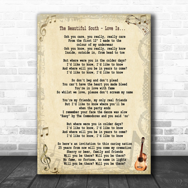 The Beautiful South Love Is Song Lyric Music Wall Art Print