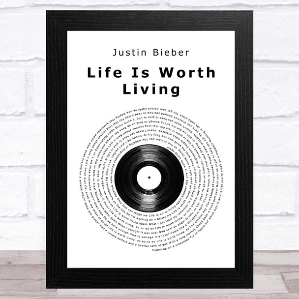 Justin Bieber Life Is Worth Living Vinyl Record Song Lyric Art Print