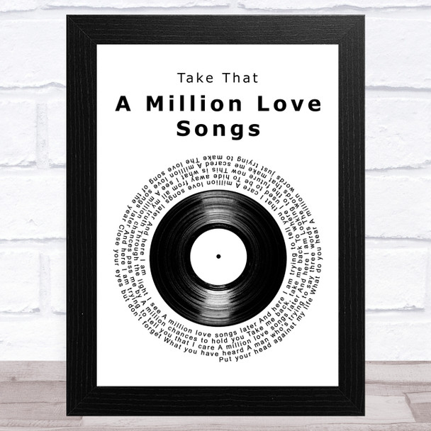 Take That A Million Love Songs Vinyl Record Song Lyric Art Print