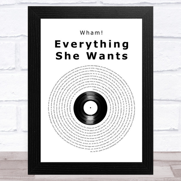 Wham! Everything She Wants Vinyl Record Song Lyric Art Print