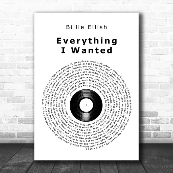 Billie Eilish Everything I Wanted Vinyl Record Song Lyric Art Print