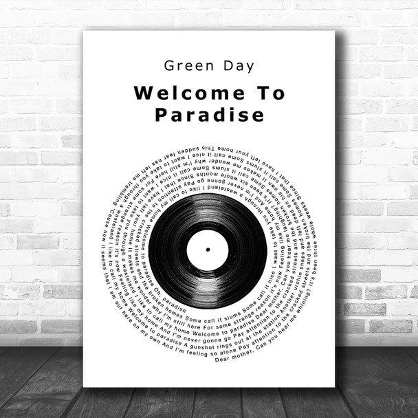 Green Day Welcome To Paradise Vinyl Record Song Lyric Art Print