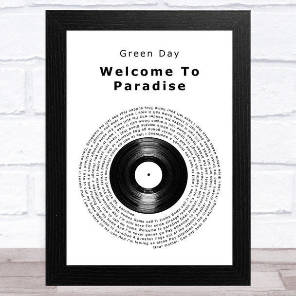 Green Day Welcome To Paradise Vinyl Record Song Lyric Art Print
