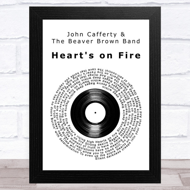 John Cafferty & The Beaver Brown Band Heart's on Fire Vinyl Record Song Lyric Art Print