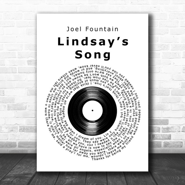 Joel Fountain Lindsays Song Vinyl Record Song Lyric Art Print