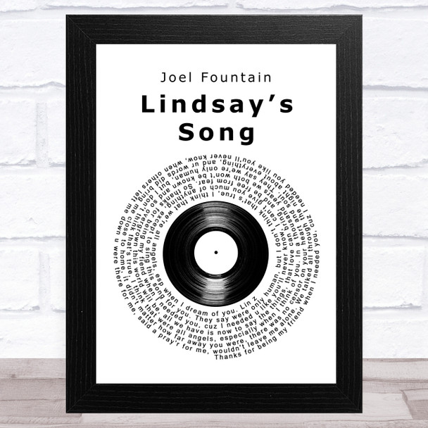 Joel Fountain Lindsays Song Vinyl Record Song Lyric Art Print