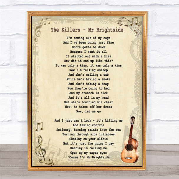The Killers Mr Brightside Song Lyric Vintage Music Wall Art Print