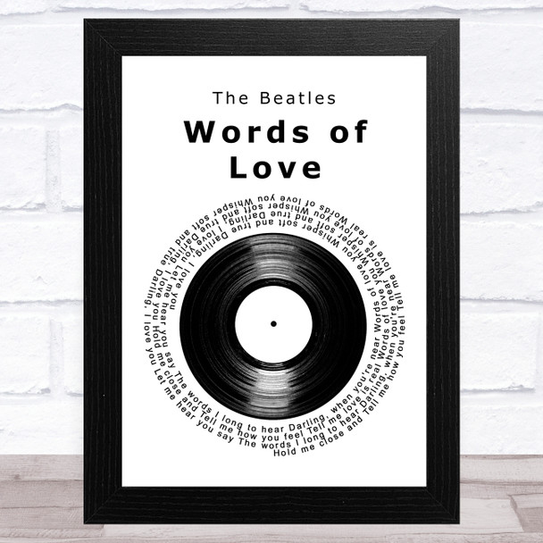 The Beatles Words of Love Vinyl Record Song Lyric Art Print