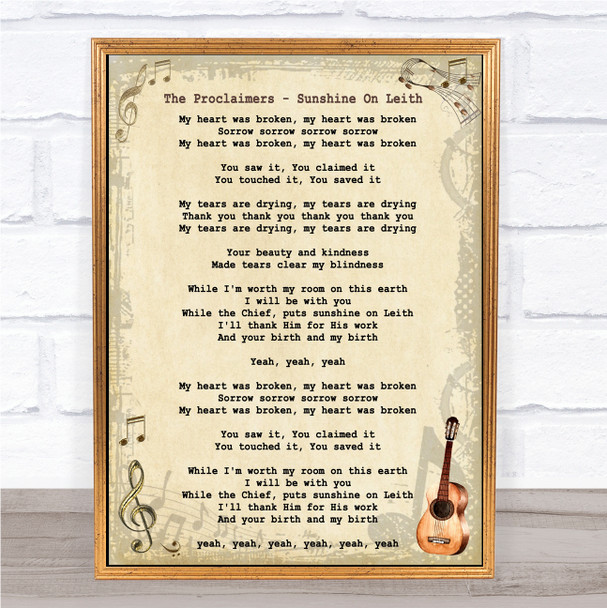 The Proclaimers - Sunshine On Leith Song Lyric Guitar Music Wall Art Print