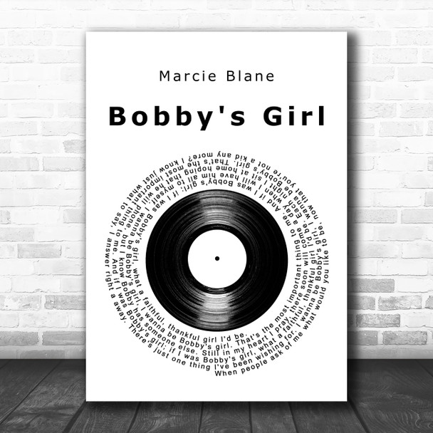 Marcie Blane Bobby's Girl Vinyl Record Song Lyric Art Print