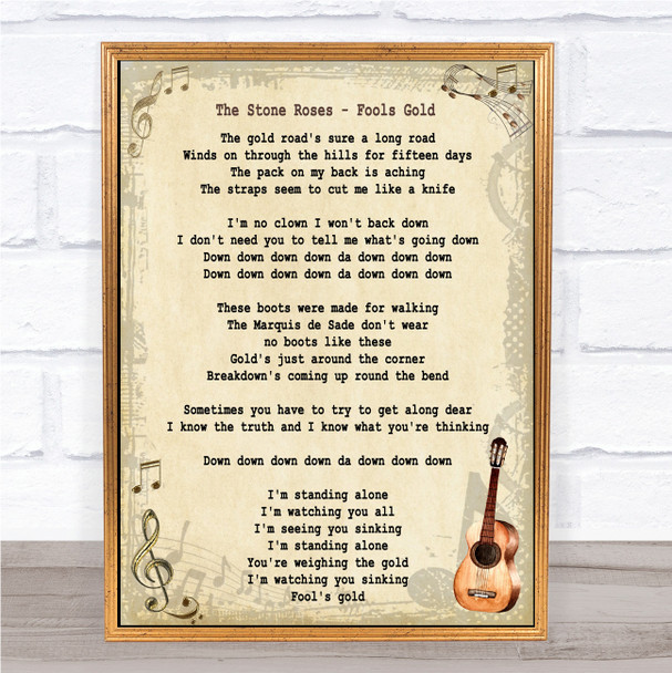 The Stone Roses Fools Gold Song Lyric Vintage Music Wall Art Print