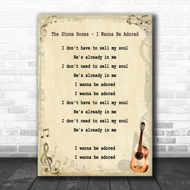 The Stone Roses I Wanna Be Adored Song Lyric Vintage Music Wall Art Print