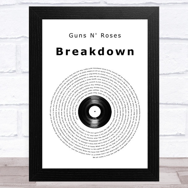 Guns N' Roses Breakdown Vinyl Record Song Lyric Art Print