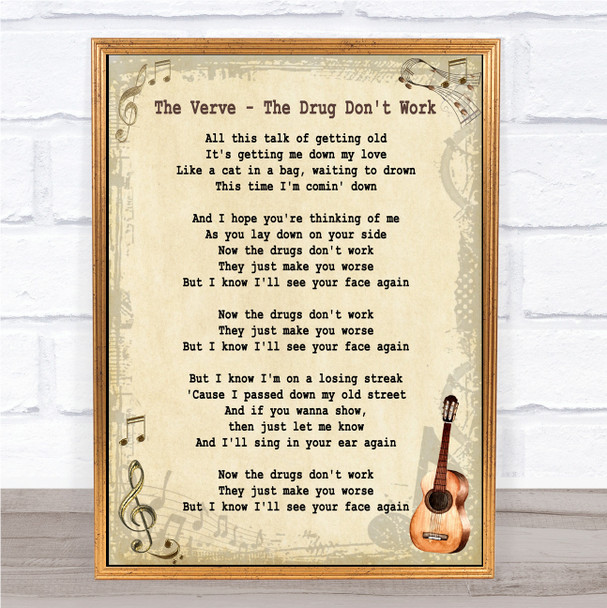 The Verve The Drug Don't Work Song Lyric Vintage Music Wall Art Print