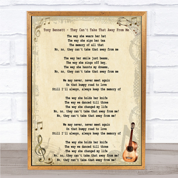 Tony Bennett They Can't Take That Away From Me Song Lyric Music Wall Art Print