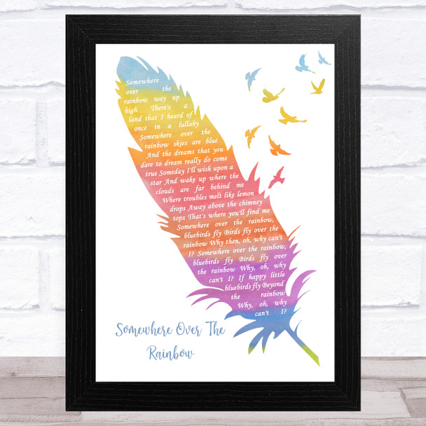 Judy Garland Somewhere over the Rainbow Watercolour Feather & Birds Song Lyric Art Print