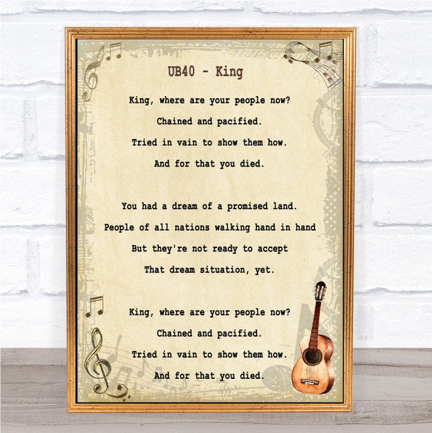 UB40 King Song Lyric Vintage Music Wall Art Print