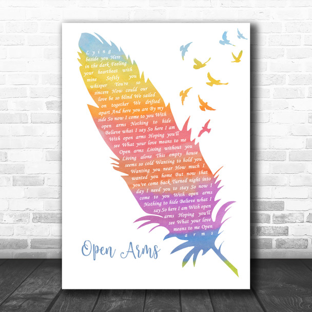 Journey Open Arms Watercolour Feather & Birds Song Lyric Art Print